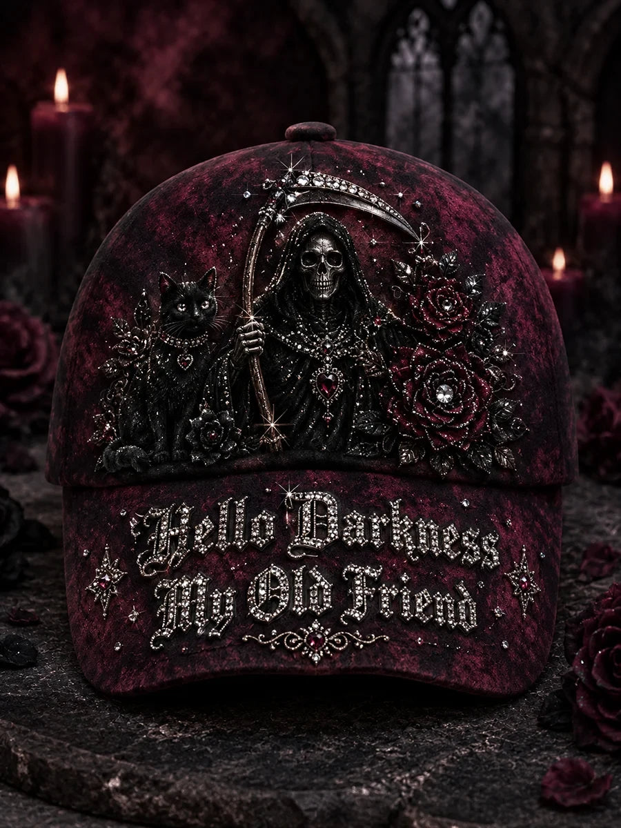 Hello Darkness My Old Friend Hat Gothic Grim Reaper Merch Women Halloween Outfits - Merchluma