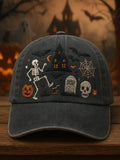 Spooky Halloween Scene With Skeleton Haunted House Pumpkin Hat Halloween Spooky Cap Gift - Merchluma