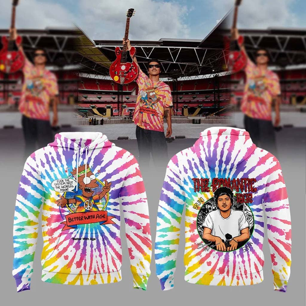 Bruno Mars The Romantic Tour Tie Dye Graphic Hoodie Bruno Mars Merch 2026 Concert Fan Gifts - Merchluma