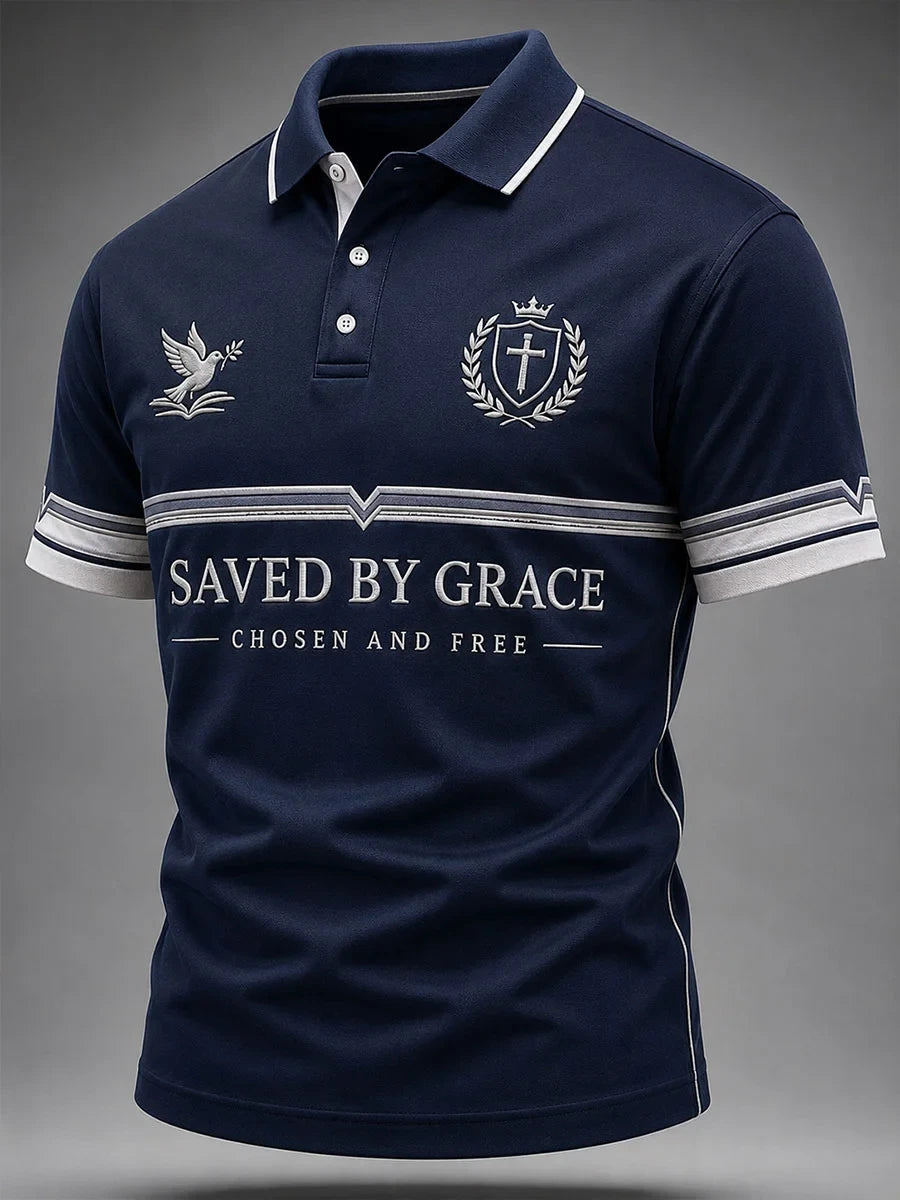 Saved By Grace Christian Polo Shirt Hosen And Free Dove Clothing Unique Gift For Husband - Merchluma