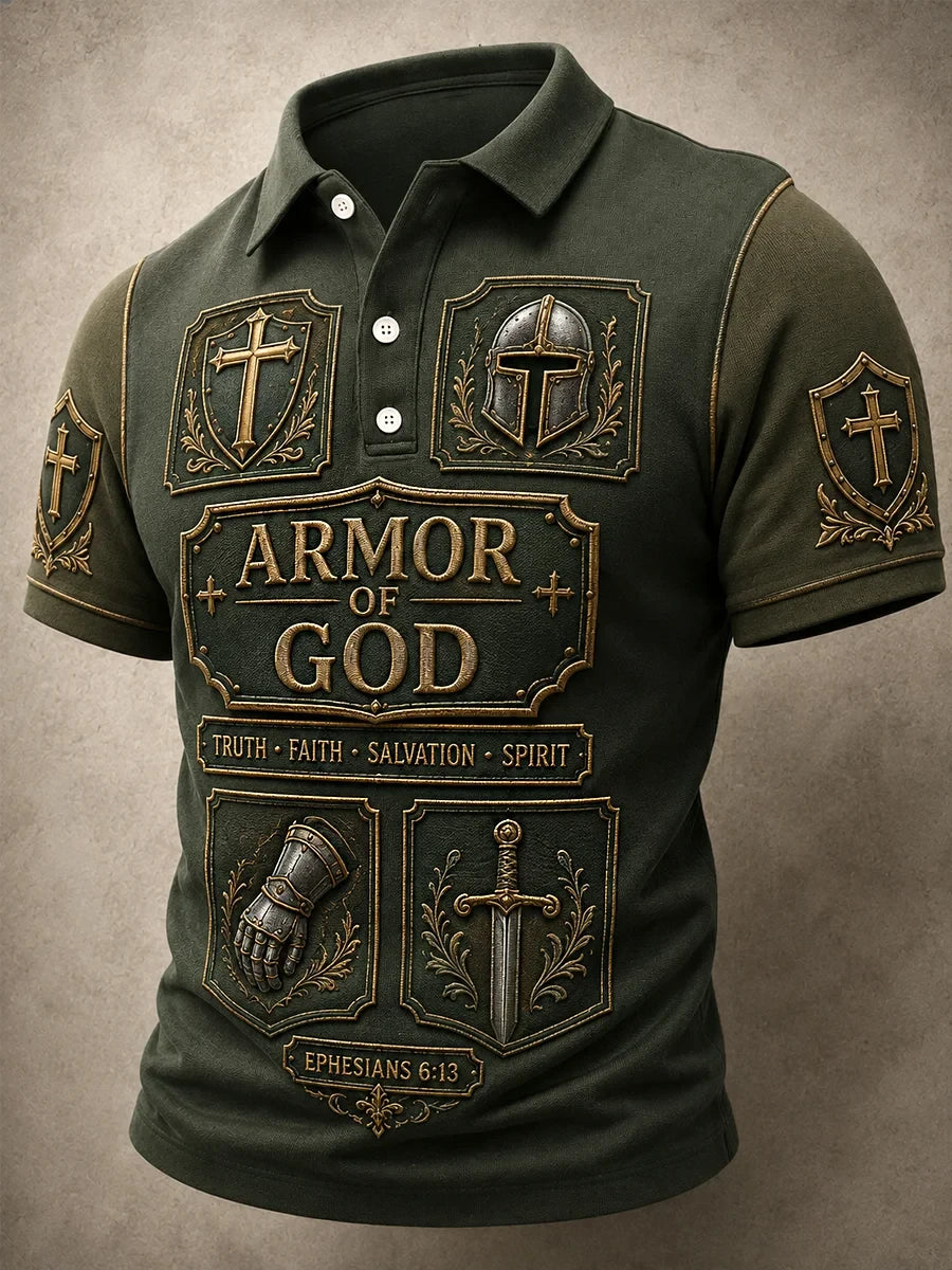 Armor Of God Polo Shirt Christian Warrior Armor Shirt Presents For Dad - Merchluma