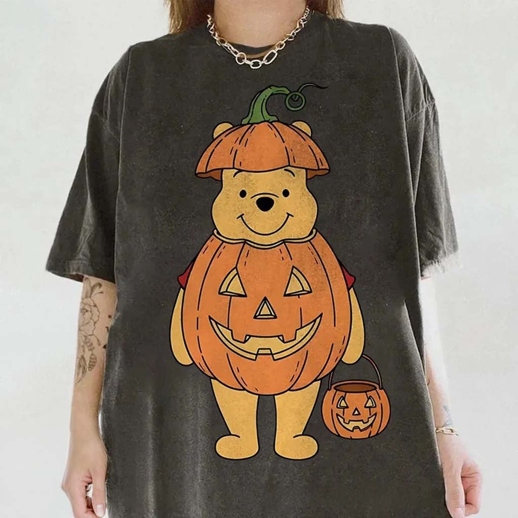 Retro Halloween Winnie The Pooh Pumpkin Shirt Spooky Season Tee Cute Gift For Halloween - Merchluma