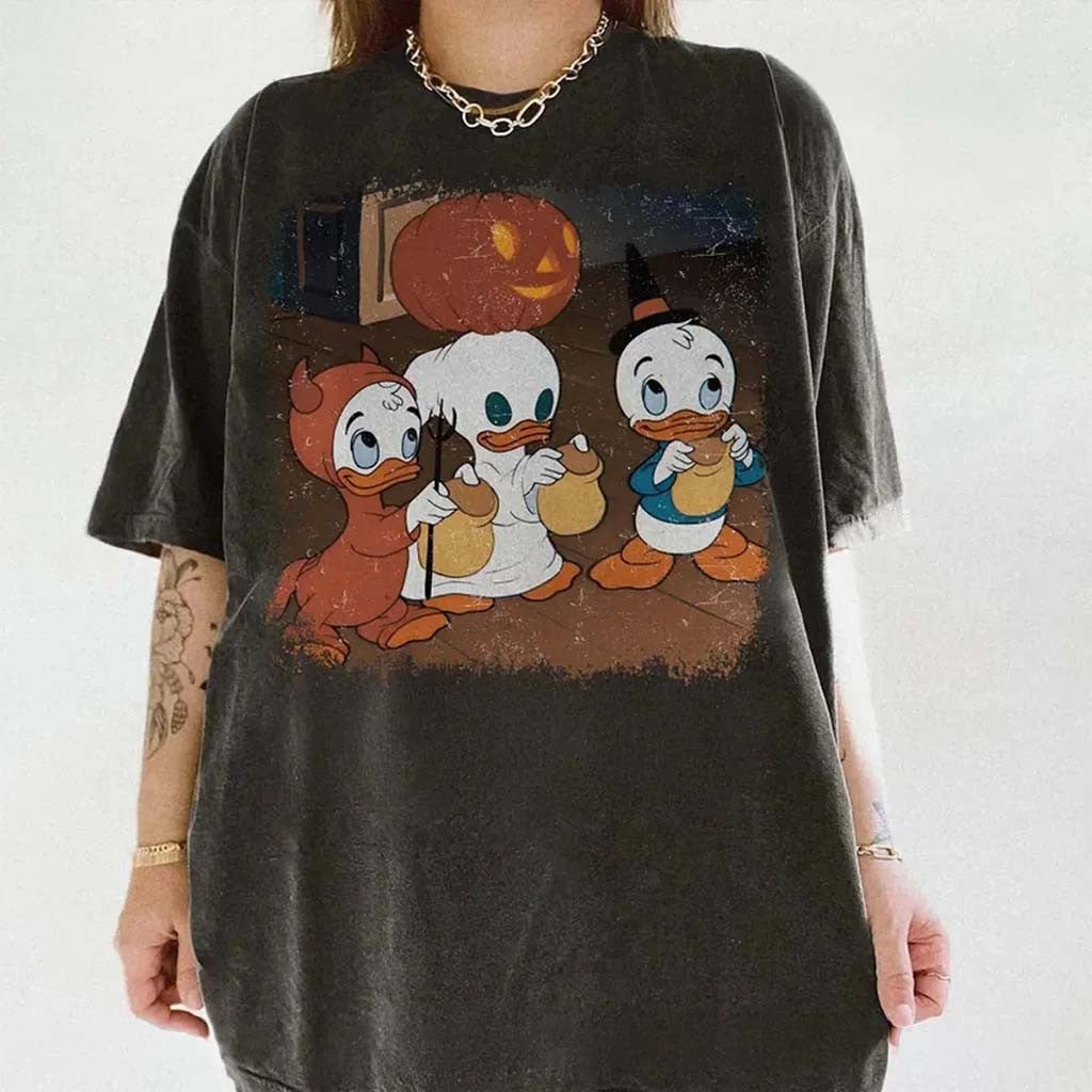 Retro Huey Dewey Louie Halloween Costume Trick Or Treat Shirt Ducktales Spooky Season Apparel - Merchluma