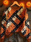 Halloween Pumpkin Patchwork Sweatshirt Halloween Spooky Clothing Top Apparel Gift - Merchluma