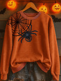 Spider Web With Spider Sweatshirt Halloween Spooky Clothing Birthday Ideas For Wife - Merchluma