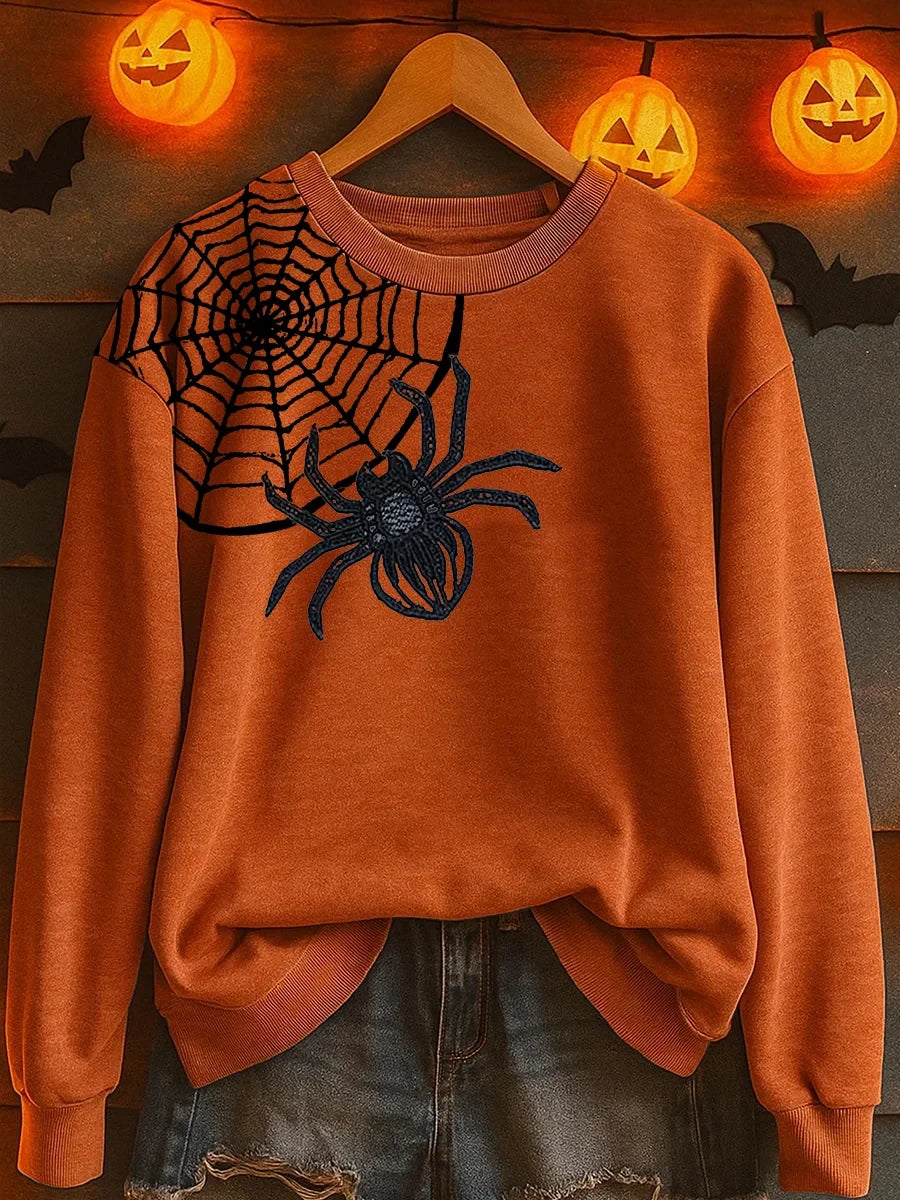 Spider Web With Spider Sweatshirt Halloween Spooky Clothing Birthday Ideas For Wife - Merchluma