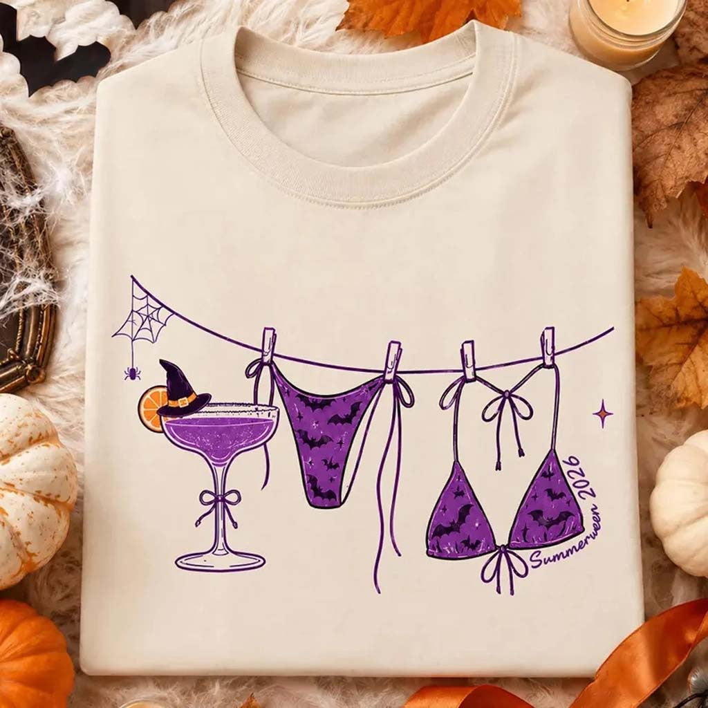 Retro Preppy Summerween Bikini Shirt Summer Funny Halloween Bikini Tee 2026 Gift For BFF - Merchluma