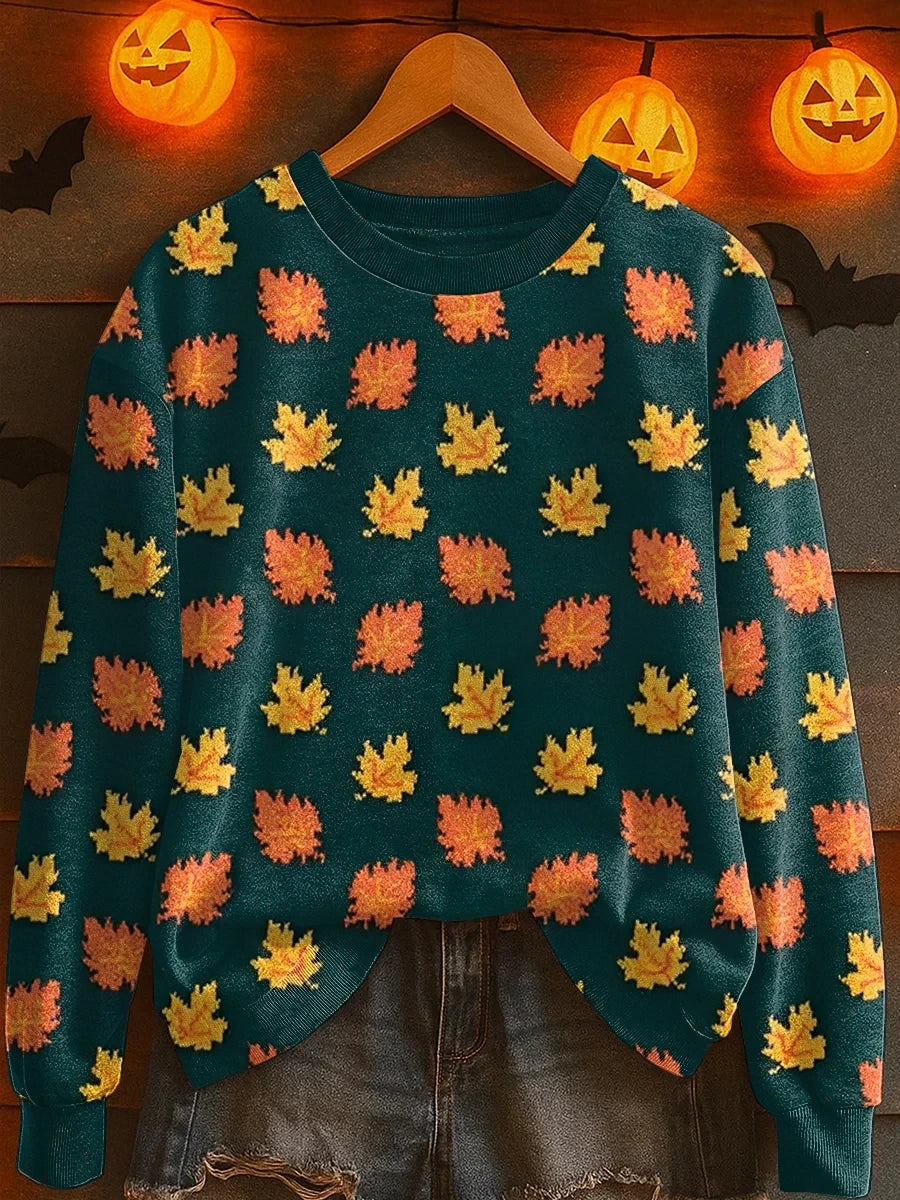 Autumn Leaf Pattern Sweatshirt Fall Leaves Merch Best Halloween Apparel - Merchluma