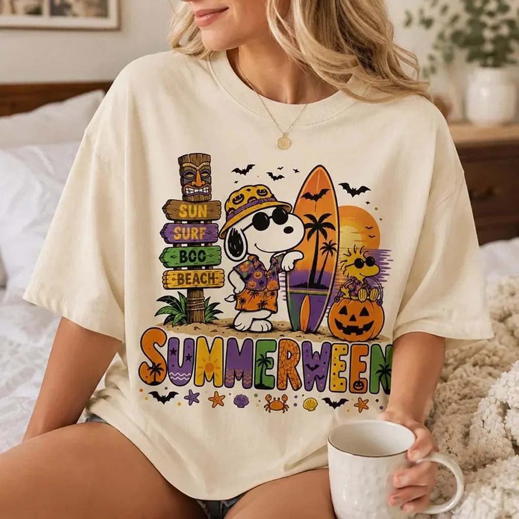 Summerween Snoopy Shirt Halloween Beach Tee Cute Tropical Vacation Gift Sisters - Merchluma