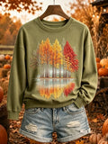 Autumn Trees Reflection Sweatshirt Autumn Fall Merch Best Gifts For Her - Merchluma