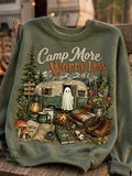 Camp More Worry Less Sweatshirt Camping Ghost Clothing USeful Gifts For Wife - Merchluma