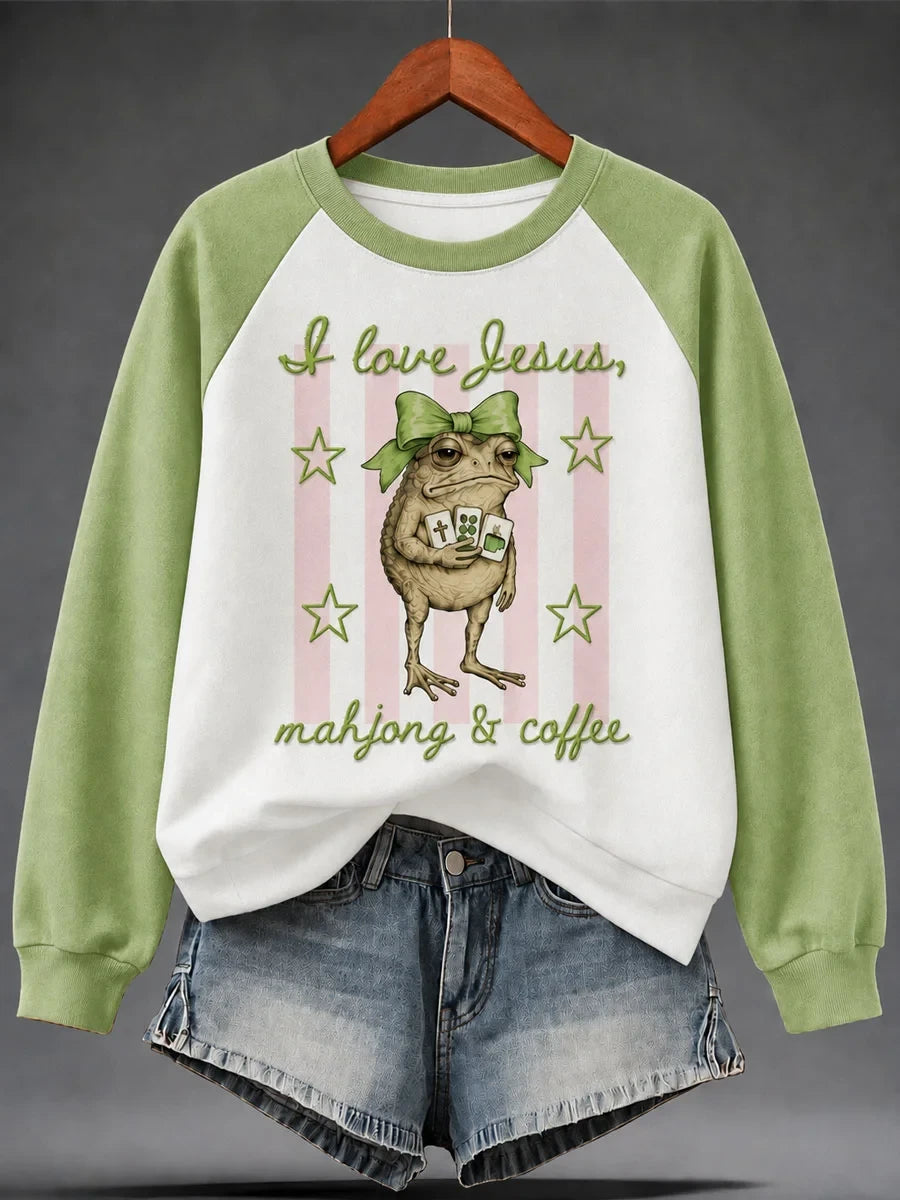I Love Jesus Mahjong Coffee Sweatshirt Frog Mahjong Clothing New Season Ideas - Merchluma