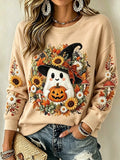 Cute Ghost Pumpkin Witch Hat Sweatshirt Halloween Autumn Merch Useful Gift - Merchluma