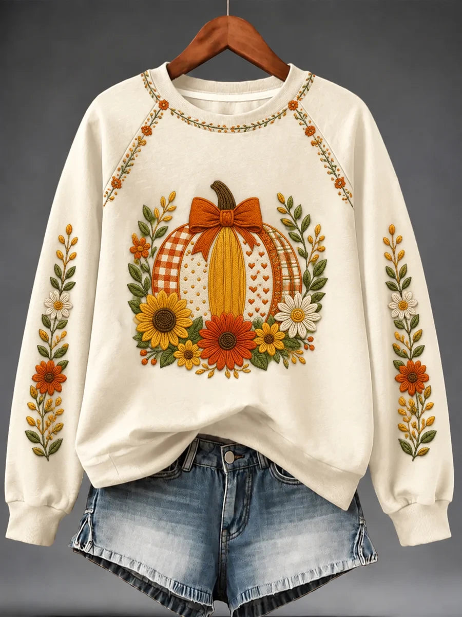 Pumpkin Bow Flowers Sweatshirt Autumn Fall Merch Fall Fashion Gift Ideas - Merchluma