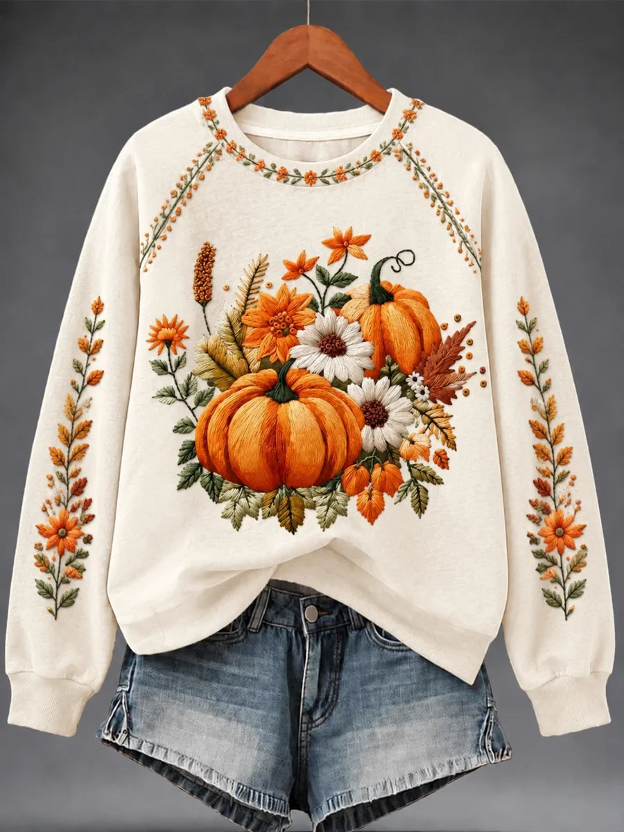 Autumn Pumpkin Floral Sweatshirt Fall Autumn Merch Unique Gift For Wife - Merchluma