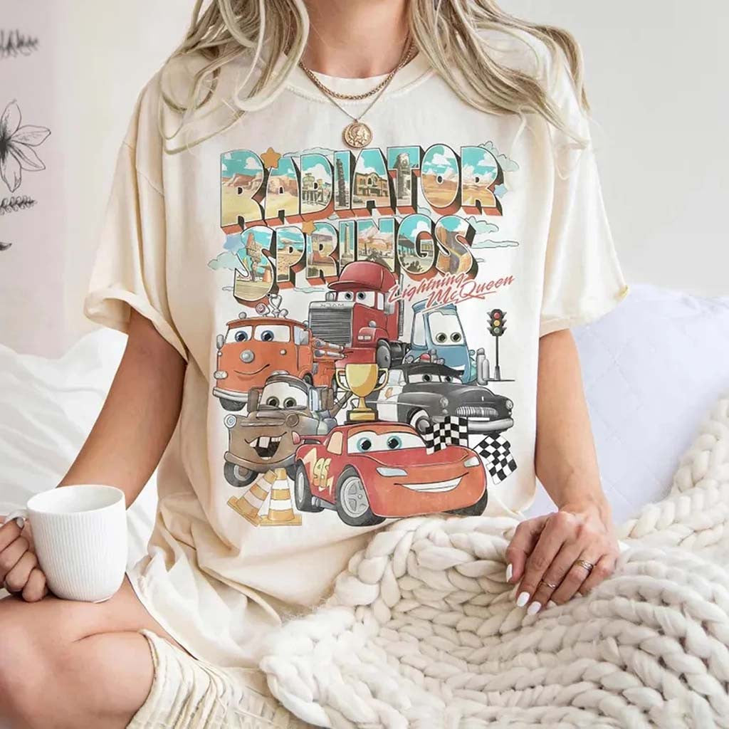 Retro Radiator Springs Lightning Mcqueen T-Shirt Pixar Cars Family Shirt D Vacation Outfits - Merchluma