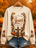 Fall For Jesus Jesus He Never Leaves Sweatshirt Autumn Christian Merch Fan Gift - Merchluma