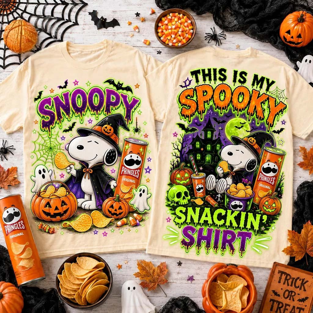 Snoopy X Pringles Halloween This Is My Spooky Snackin' T-Shirt Spooky Season Outfits BFF Gifts - Merchluma