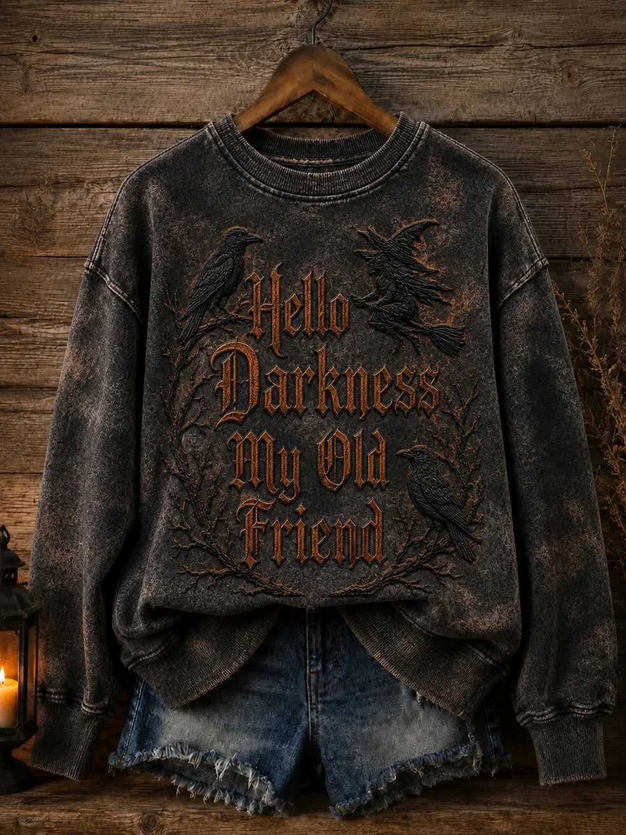 Hello Darkness My Old Friend Halloween Sweatshirt Gothic Crow Clothing Gifts For Fans - Merchluma