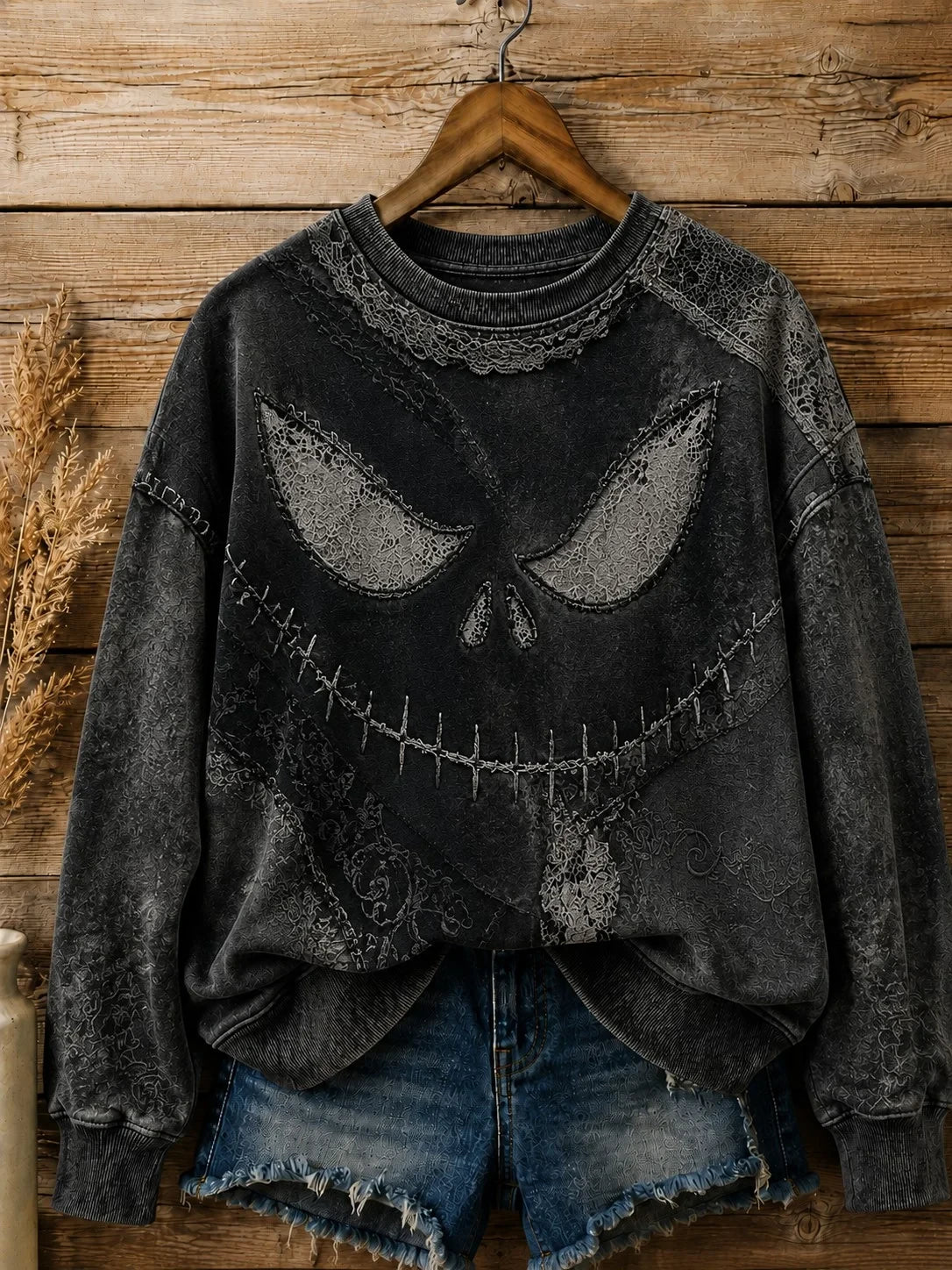 Jack Skellington Face Sweatshirt Halloween Spooky Merch Unique Gift For Women - Merchluma
