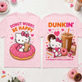 Hello Kitty Dunkin Donuts T-Shirt Donut Worry Be Happy Shirt Cute Gift For Coffee Lover - Merchluma