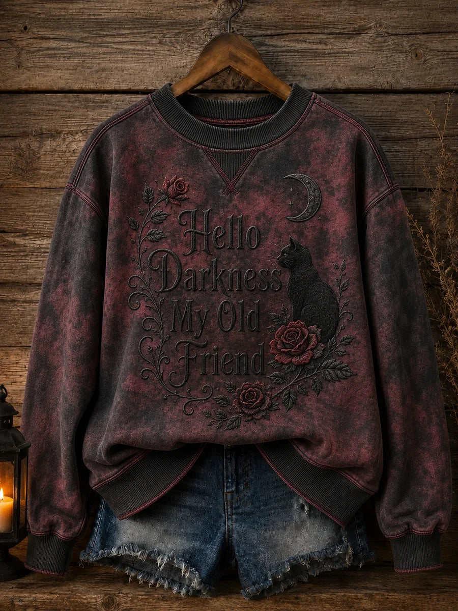 Hello Darkness My Old Friend Halloween Sweatshirt Gothic Crow Clothing Gifts Ideas - Merchluma