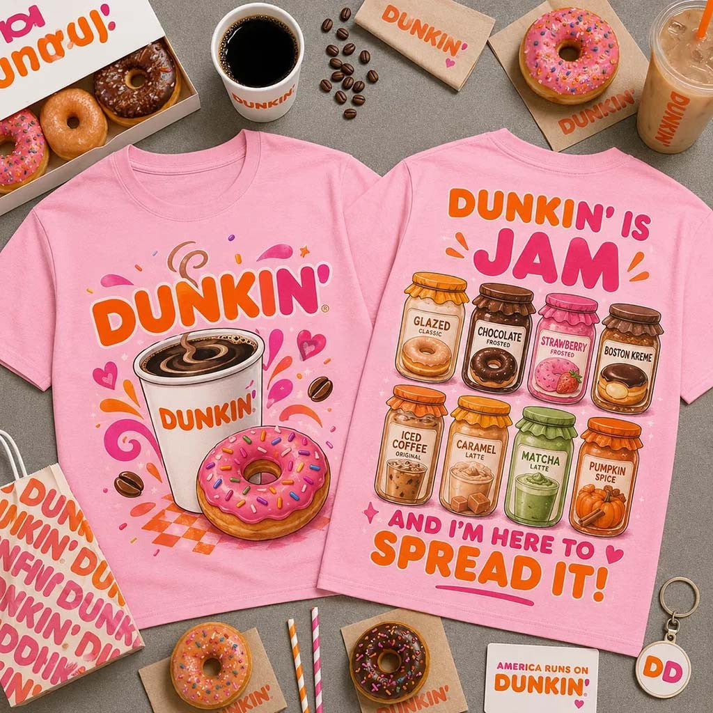 Dunkin Donuts Pink Coffee And Donuts T-Shirt Dukin' Is Jam And I'm Here To Spread It Shirt - Merchluma