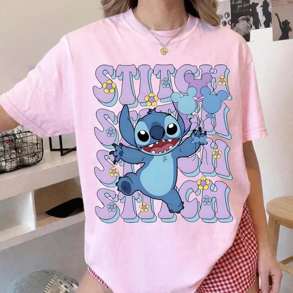 Stitch Watercolor Coquette Bow T-Shirt Lilo Stitch Movie Merch Best Gift For Sisters - Merchluma