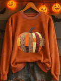 Patchwork Pumpkin Sweatshirt Autumn Halloween Clothing Gifts For Fall Apparel - Merchluma