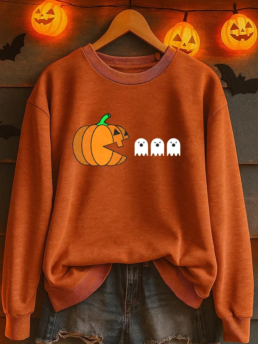 Pumpkin Pac Man Ghosts Sweatshirt Halloween Spooky Merch Ideas Gift - Merchluma