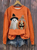 Cute Ghost Pumpkin Sweatshirt Halloween Spooky Clothing New Halloween Outfit Ideas - Merchluma