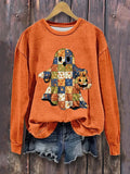 Patchwork Ghost With Pumpkin Sweatshirt Halloween Ghost Merch Halloween Gifts For Girls - Merchluma