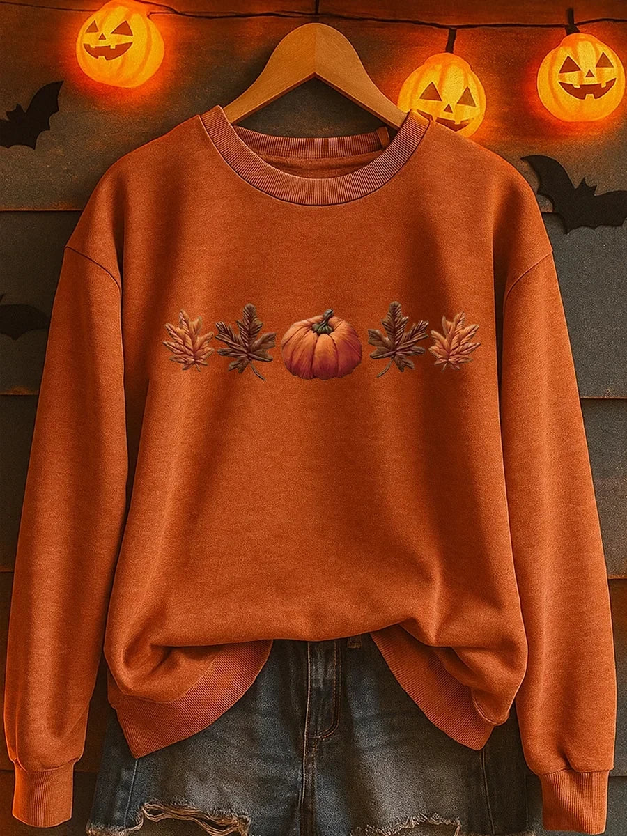 Pumpkin And Leaves Sweatshirt Autumn Halloween Merch Gift For Halloween - Merchluma