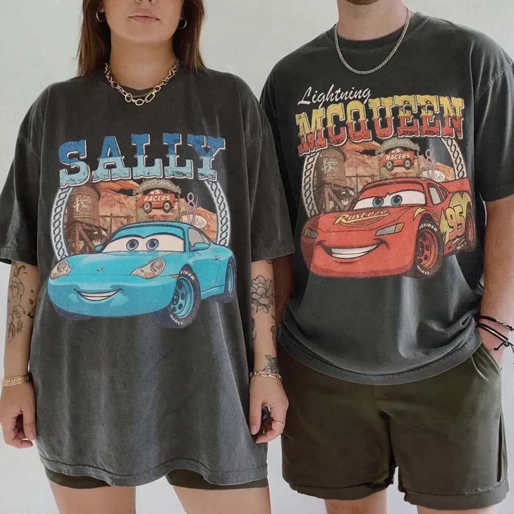 Retro Lightning Mcqueen Sally Couple Shirt D Cars Matching Tee Best Gift For Couples - Merchluma