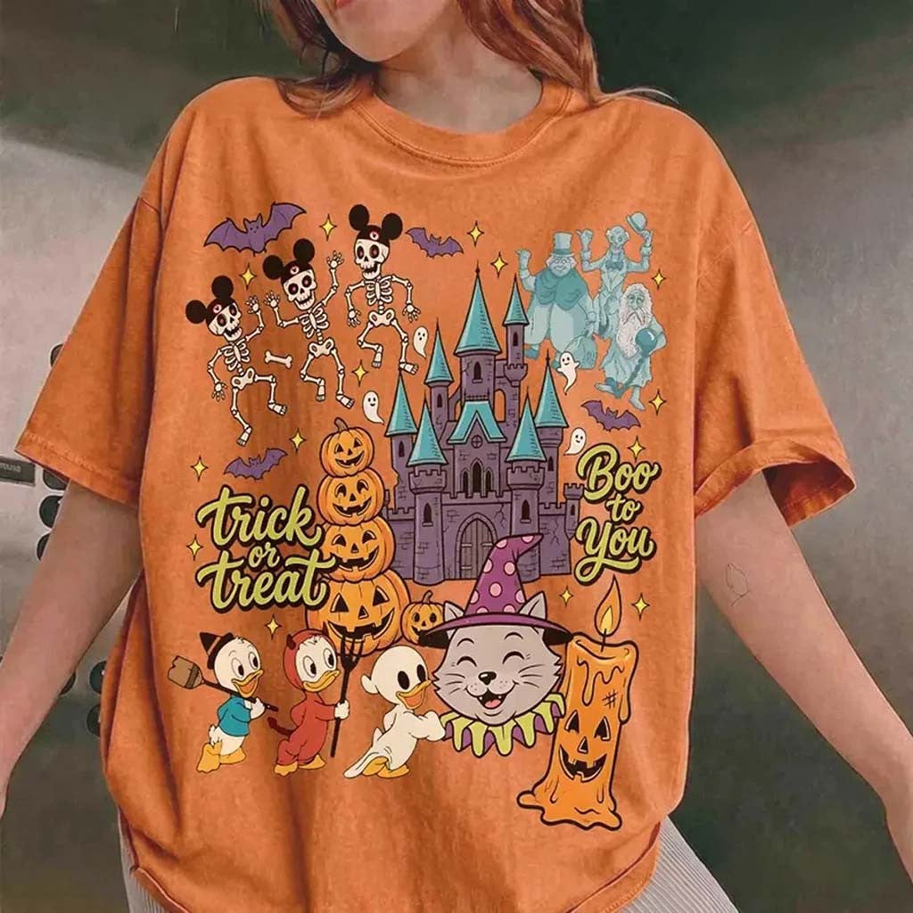 Retro Huey Dewey Louie Duck Castle D Halloween Shirt Trick Or Treat Boo To You Tee Gifts - Merchluma