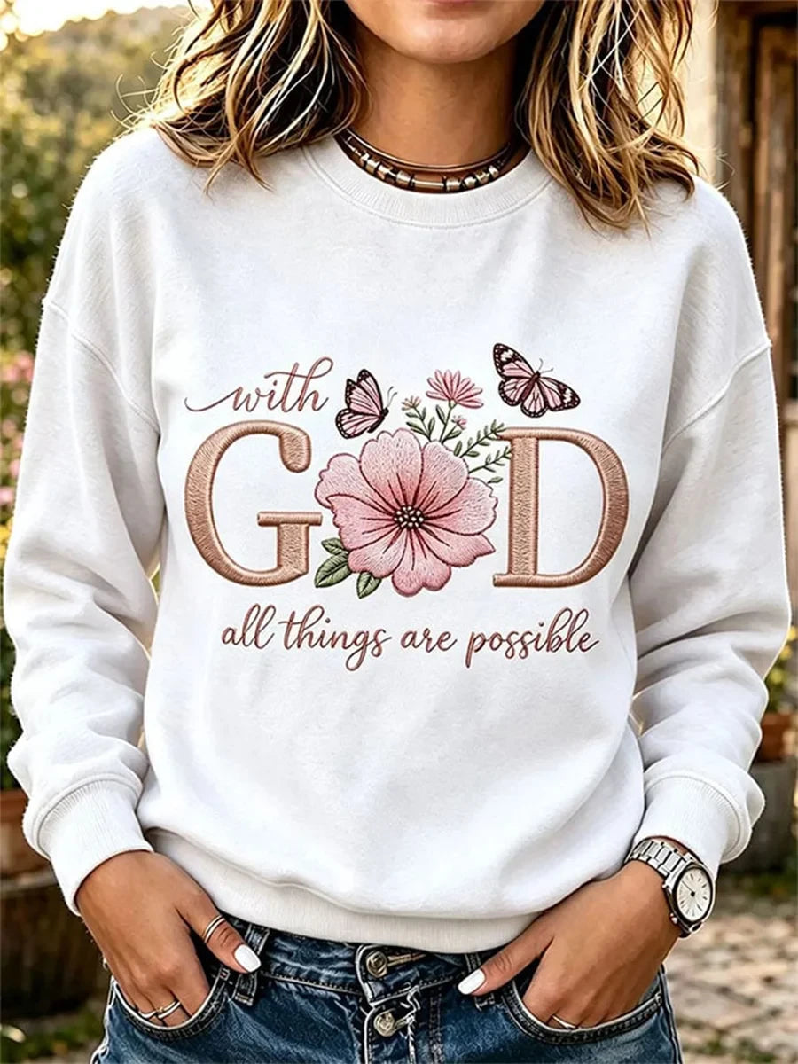 With God All Things Are Possible Sweatshirt Floral Butterfly Merch USeful Gifts For Wife - Merchluma