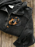 Peeking Dachshund Dog Half Zip Sweatshirt Dachshund Lover Apparel Gift - Merchluma