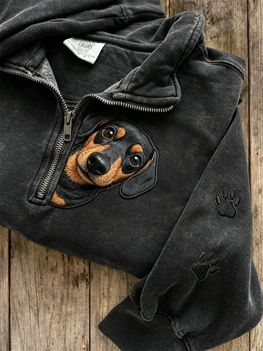 Peeking Dachshund Dog Half Zip Sweatshirt Dachshund Lover Apparel Gift - Merchluma