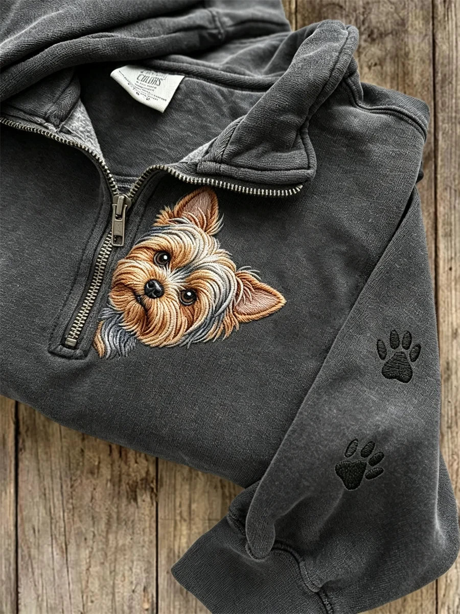 Peeking Yorkshire Terrier Half Zip Sweatshirt Yorkie Owner Present - Merchluma