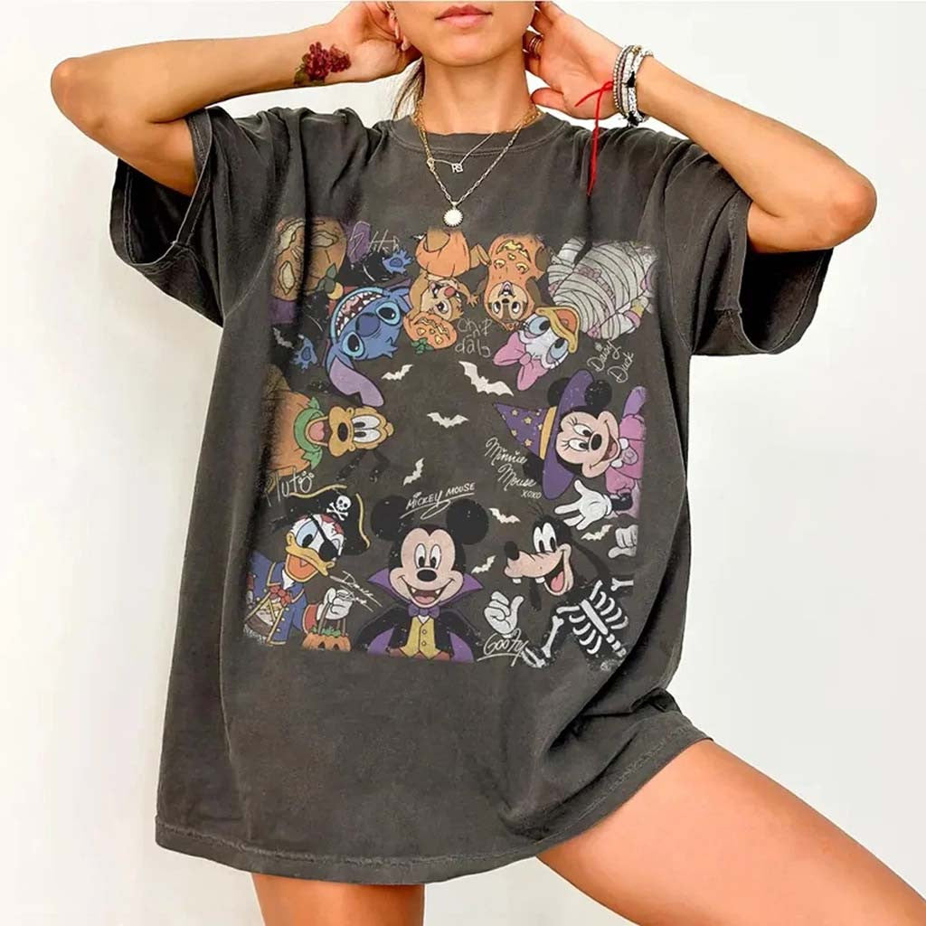 Vintage D Mickey And Friend Halloween Signature Shirt Halloween Party Outfit Gift For BFF - Merchluma