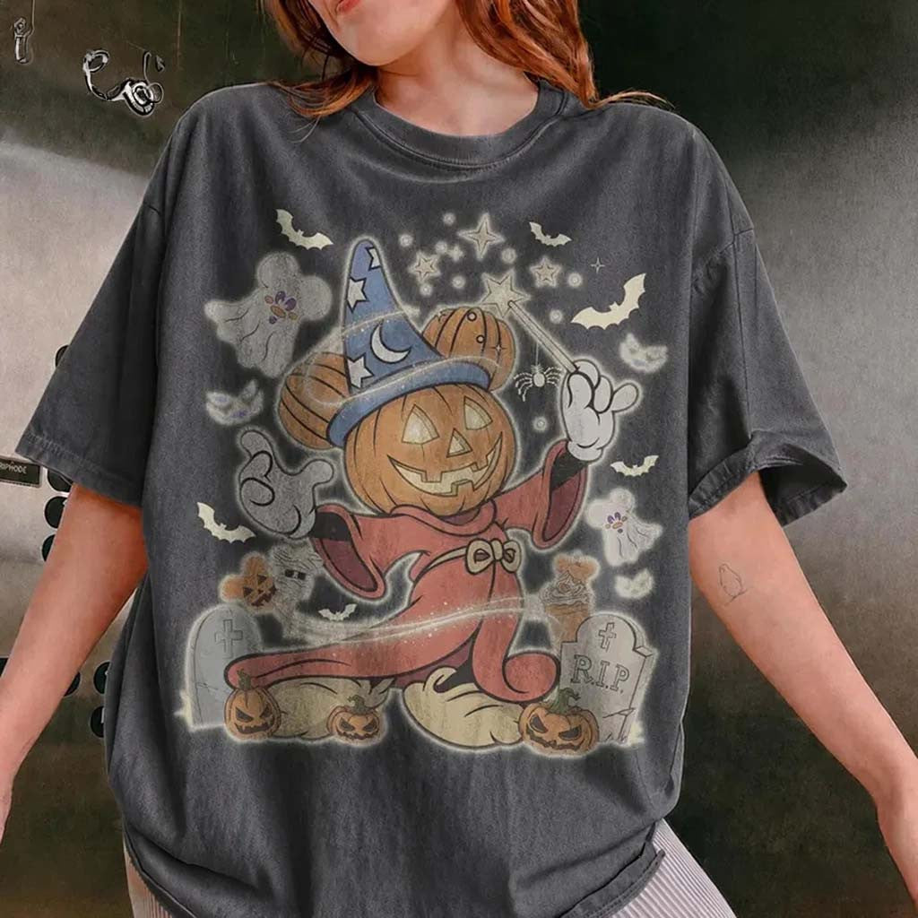 Vintage Mickey Fantasia Sorcerer Pumpkin D Halloween Shirt Mickey's Not So Scary Tee Gifts - Merchluma