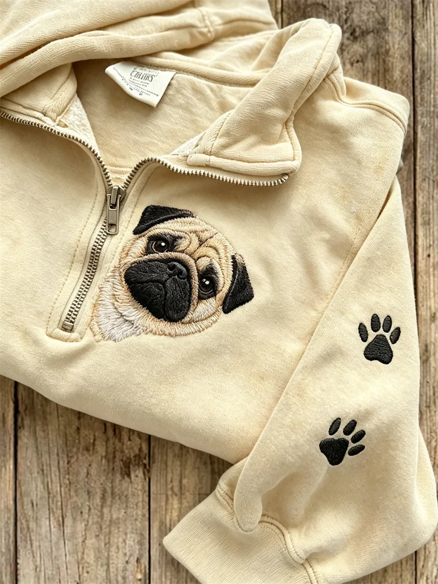 Peeking Pug Dog Half Zip Sweatshirt Pug Owner Apparel Gift Ideas For Her - Merchluma