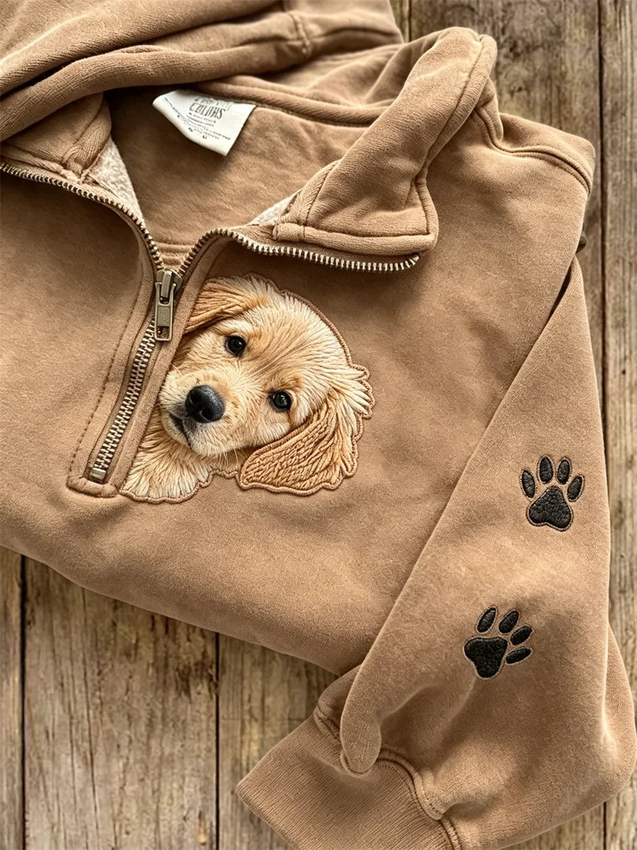 Peeking Golden Retriever Half Zip Sweatshirt Golden Retriever Puppy Apparel Gift - Merchluma