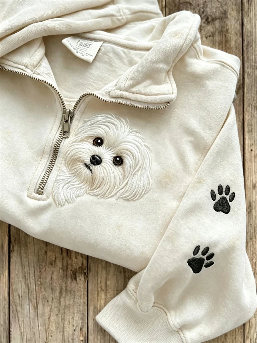 Peeking Maltese Dog Half Zip Sweatshirt Maltese Lover Merch Fan Gift - Merchluma