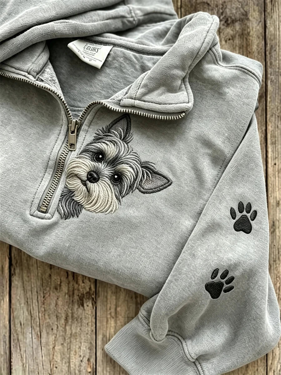 Peeking Schnauzer Dog Half Zip Sweatshirt Schnauzer Lover Wear Gift Ideas - Merchluma