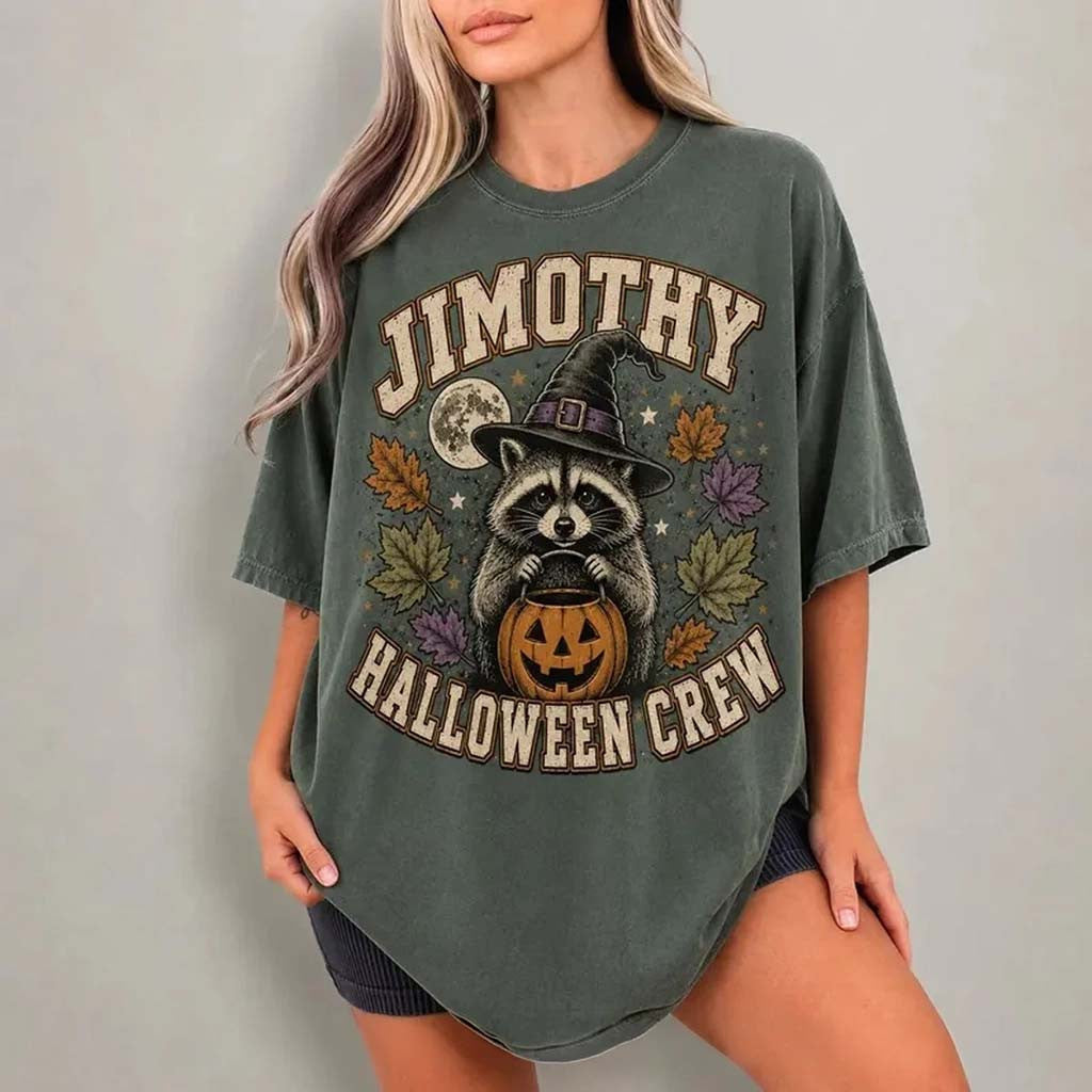 Jimothy Halloween Crew T-Shirt Raccoon Pumpkin Tee Cute Halloween Gift For Her - Merchluma