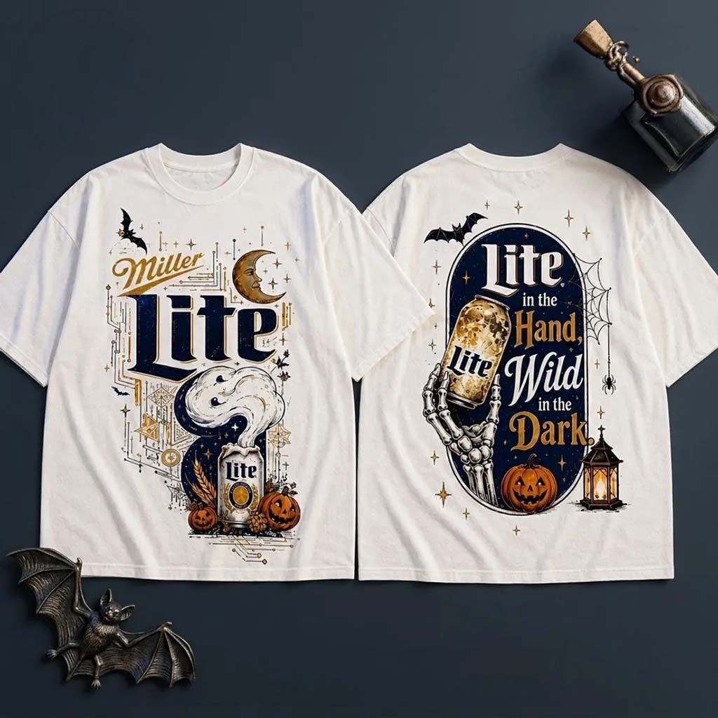 Miller Lite Halloween Skeleton Shirt 2026 Lite In The Hand Wild In The Dark Tee Halloween Gifts - Merchluma
