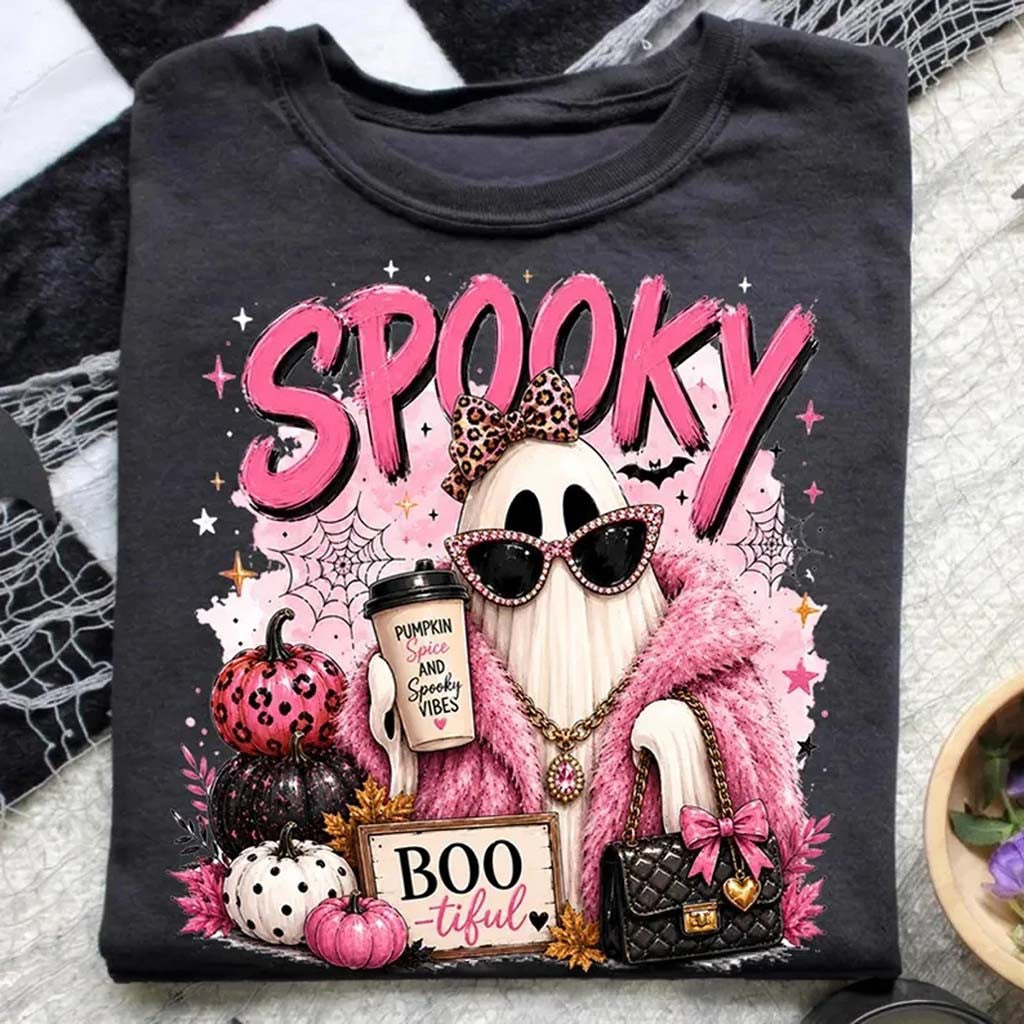 Spooky Glam Ghost Shirt Boujee Pink Halloween Ghost Tee Cute Spooky Season Outfits For Her - Merchluma