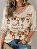 Fall Is My Favorite Color Cropped Sleeve V-Neck Shirt Autumn Clothing Aesthetic Gift - Merchluma