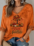 Fall Is My Favorite Color Cropped Sleeve V-Neck Shirt Autumn Foliage Clothes Aesthetic Gift - Merchluma